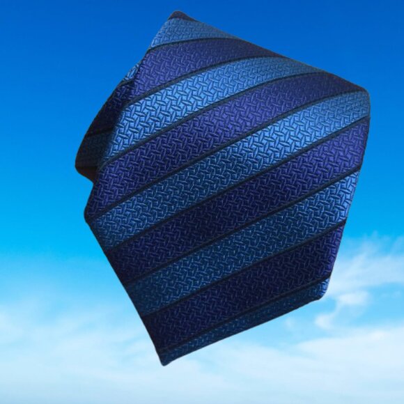 $395 ERMENEGILDO ZEGNA Navy Teal Blue Silk Necktie ITALY Luxury Geometric